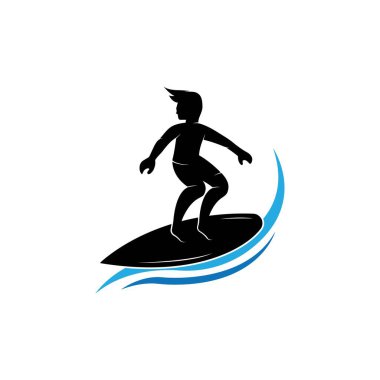 Su dalgası logo şablonu, illüstrasyon sembolü ile sörf yapmak