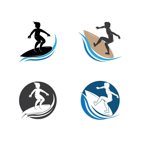 Surfing with water wave logo vector template, Illustration symbo