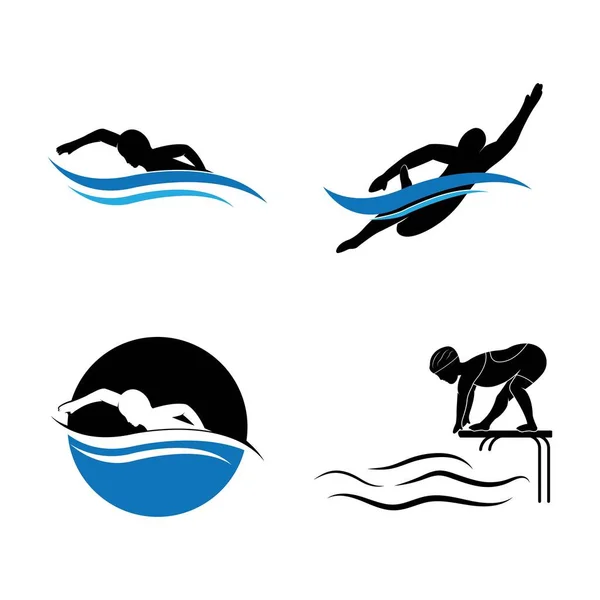 Swimming Logo Designs Vector Template Stok Ilustrasi 