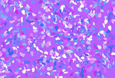 Açık pembe, Memphis şekilli mavi vektör şablonu. Renkli rastgele şekillerle modern soyut illüstrasyon. Duvar kağıtları için zarif tasarım.