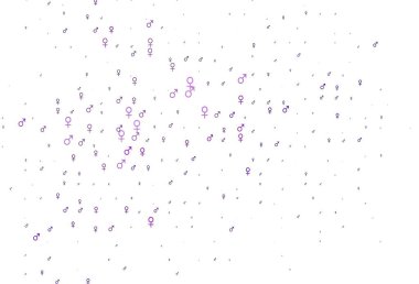 Cinsiyet öğeleriyle açık mor vektör deseni. Modern soyut illüstrasyon, gradyan erkek, kadın işaretleri. Randevu siteleri için temel tasarım.