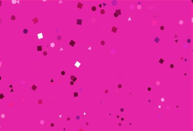 Açık pembe vektör arkaplanı üçgenler, daireler, küplerle. Renkli daireler, üçgenler, kareler çizilmiş bir resim. Duvar kağıtları için şablon.