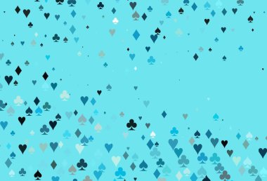 Kart işaretli hafif BLUE vektör arkaplanı. Oyun kartlarının izole sembollerine sahip soyut çizimler. Kumarhanelerin kartvizitleri için şablon.