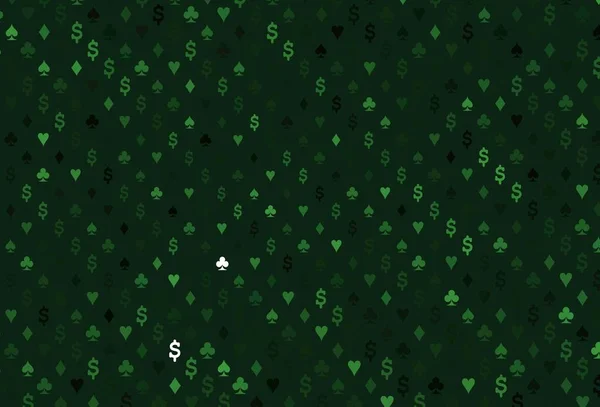 Koyu Yeşil Vektör Dokusu Oyun Kartları Renkli Resimler Kalpler Maça — Stok Vektör