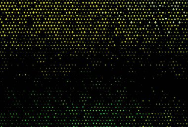 Koyu yeşil, kart işaretli sarı vektör arkaplan. Kalplerin, maça, sinek ve elmasların işaretleriyle renkli bir değişim. Reklam, poster ve kumar siteleri için tasarım.