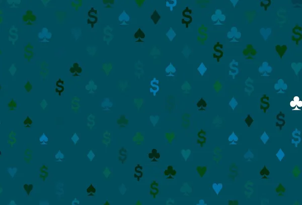 Темно Синя Зелена Векторна Текстура Гральними Картками Кольорові Ілюстрації Сердечками — стоковий вектор