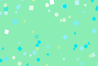 Açık mavi, sarı vektör kapağı daireler şeklinde çokgen şeklinde. Renkli noktaları, çizgileri, küpleri olan soyut çizimler. Duvar kağıtları için şablon.