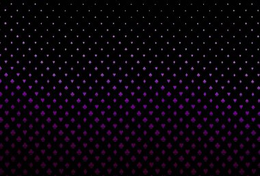 Koyu mor vektör düzeni ve kart elemanları. Kupa, maça, sinek ve elmasların olduğu bir resim. Reklam, poster ve kumar siteleri için tasarım.