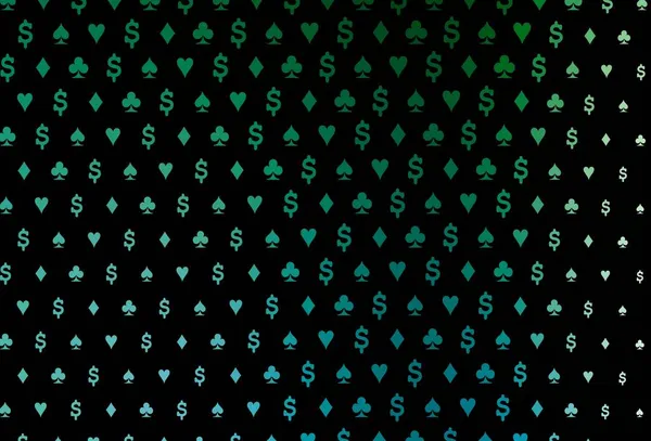Azul Oscuro Plantilla Vector Verde Con Símbolos Póquer Diseño Decorativo — Vector de stock