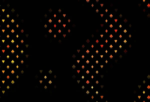 Dunkelgelbe Orangefarbene Vektorstruktur Mit Spielkarten Farbige Illustration Mit Herzen Pik — Stockvektor