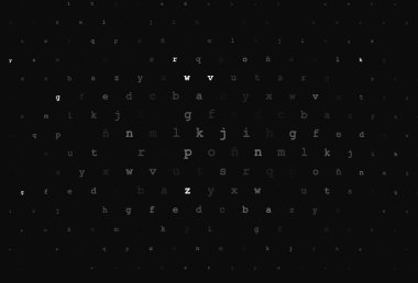 Koyu gümüş, alfabe işaretli gri vektör arkaplan. ABC İngilizce sembollü modern geometrik çizim. Şablon tipografi reklamları için bir arkaplan olarak kullanılabilir.