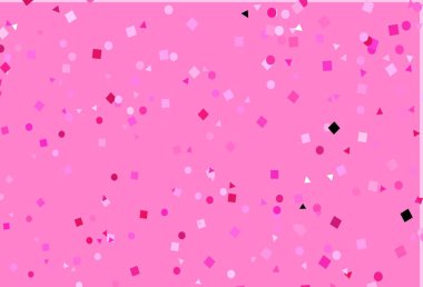 Aydınlık Pembe vektör örtüsü, çemberli çokgen biçiminde. Çemberler, üçgenler ve küplerle soyut gradyan çizimi. İniş sayfası için modern şablon.