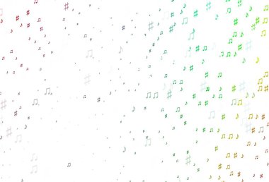 Açık Çokrenkli, müzik notalı Gökkuşağı vektör arkaplanı. Soyut arkaplanda rengarenk müzik tuşları. Okul ilanı, kitapçıklar için şablon.