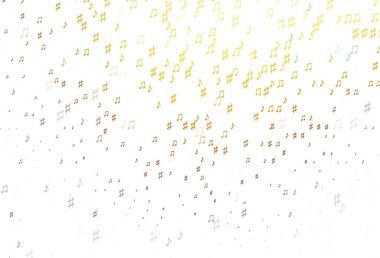 Açık Turuncu vektör dokusu ve müzik notaları. Soyut tarzda dekoratif tasarım ve müzik şekilleri. Fasion dergileri için şablon.