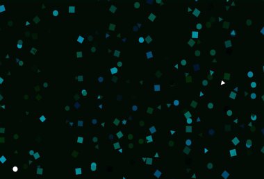 Açık mavi, çemberli çokgen şekilli yeşil vektör deseni. Renkli daireler, üçgenler, dikdörtgenler. İniş sayfası için modern şablon.