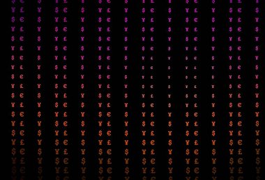 Finansal sembollü koyu pembe, sarı vektör dokusu. Dolar, USD, beyaz şablondaki ABD işaretleri. Ekonomi ve zenginlik reklamınız için akıllıca bir tasarım..