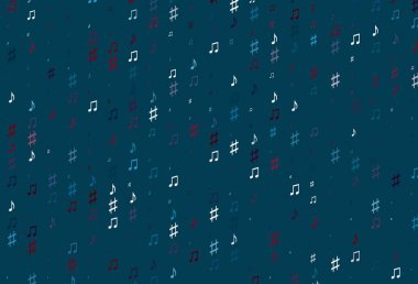 Açık mavi, müzik notalı kırmızı vektör arkaplanı. Soyut arkaplanda rengarenk müzik tuşları. Fasion dergileri için şablon.