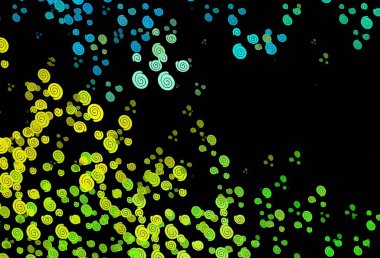 Koyu yeşil, bükülmüş çizgileri olan sarı vektör şablonu. Değişken çizgileri olan renkli soyut çizimler. Markan için yeni kompozisyon.