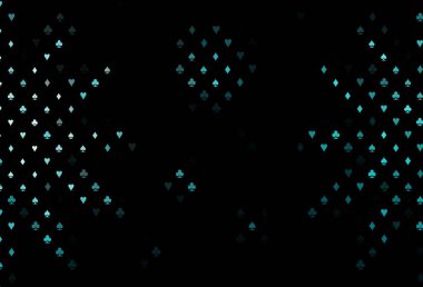 Oyun kartlarıyla koyu mavi vektör dokusu. Kalplerin, maça, sinek ve elmasların bulanık dekoratif tasarımı. Vegas 'ta parti ilanları, etkinlikler.