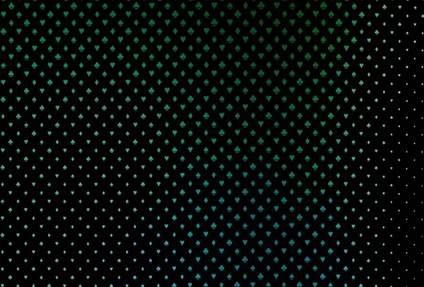 Ciemnoniebieska Zielona Pokrywa Wektora Symbolami Hazardu Kolorowe Ilustracje Serc Pik — Wektor stockowy