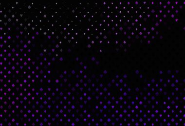 Poker sembollü koyu mor vektör şablonu. Kupa, maça, sinek ve elmasların olduğu bir resim. Kumarhanelerin kartvizitleri için şablon.