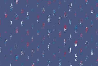 Açık mavi, notalı kırmızı vektör dokusu. Renkli melodi sembolleri olan soyut çizimler. Okul ilanı, kitapçıklar için şablon.