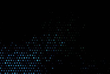 Koyu mavi, kart işaretli yeşil vektör arkaplan. Kalplerin, maça, sinek ve elmasların işaretleriyle renkli bir değişim. Vegas 'ta parti ilanları, etkinlikler.