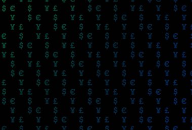 Bankacılık sembollü koyu mavi vektör düzeni. Doların sembolleriyle bulanık tasarım, USD, ABD. Reklamınız, posteriniz, afişiniz için en iyi tasarım..