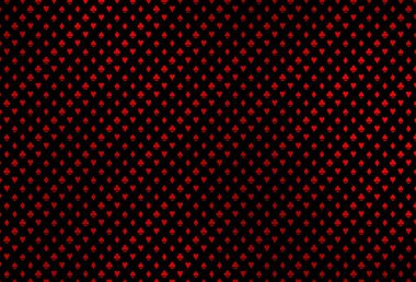 Koyu kırmızı vektör arka planı ve kart işaretleri. Kalplerin, maça, sinek ve elmasların işaretleriyle renkli bir değişim. Kumarhane reklamınız için akıllı tasarım.