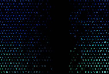 Koyu mavi, İngilizce sembollerle kaplı yeşil vektör. Soyut şablon üzerinde ABC sembolleriyle parlayan illüstrasyon. Kalıp okul ve dil bilgisi siteleri için kullanılabilir.