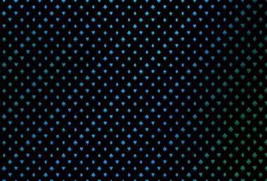 Koyu mavi, içinde poker sembolleri olan yeşil vektör şablonu. Kupa, maça, sinek ve elmasların olduğu bir resim. Kitapçıklar, kumarhanelerin broşürleri..