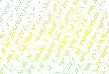 Açık yeşil, noktalı sarı vektör arkaplan. Bulanık yağmur damlaları olan soyut bir çizim. Reklamlar, broşürler için desen.