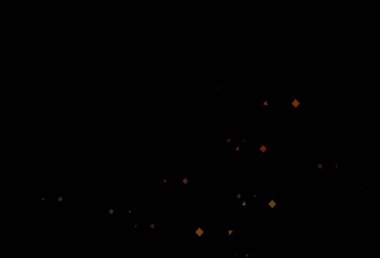 Koyu sarı, turuncu vektör düzeni daireler, çizgiler, dikdörtgenler. Renkli noktaları, çizgileri, küpleri olan soyut çizimler. İş ilanları, broşürler, broşürler için desen