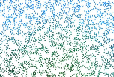 Açık mavi, baloncuklu yeşil vektör arka planı. Doğa tarzında bulanık halkaları olan güzel renkli çizimler. Reklamlar, broşürler için desen.