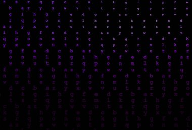 ABC sembollü koyu mor vektör deseni. Soyut şablon üzerinde ABC sembolleriyle parlayan illüstrasyon. Kalıp okul ve dil bilgisi siteleri için kullanılabilir.