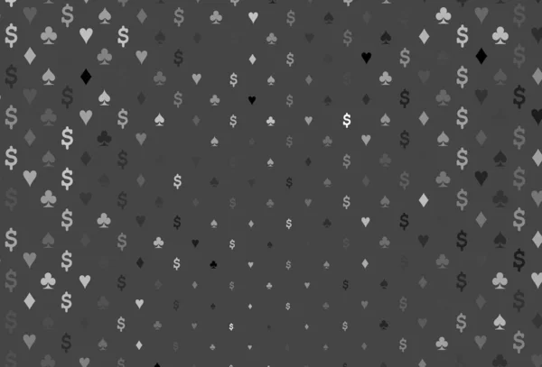 ダークシルバー ポーカーシンボルとグレーベクトルテンプレート ハート スペード クラブ ダイヤモンドで輝くイラスト ポーカーゲーム イベントのチラシのパターン — ストックベクタ