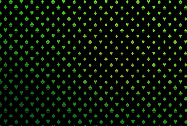 カード表示の濃い緑色のベクトル背景 ハート スペード クラブ ダイヤモンドのセットでイラスト カジノのあなたのビジネス広告のためのスマートデザイン — ストックベクタ