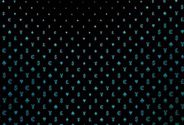 Oyun kartlarıyla koyu mavi vektör dokusu. Kupa, maça, sinek ve elmasların olduğu bir resim. Reklam, poster ve kumar siteleri için tasarım.