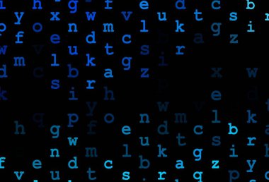 Alfabe işaretli koyu mavi vektör arkaplan. ABC İngilizce sembollü modern geometrik çizim. Bu model reklam, broşür ve eğitim broşürleri için kullanılabilir..