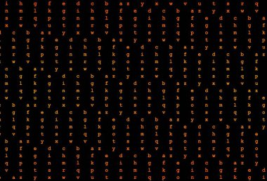 İngilizce sembollerle kaplanmış koyu turuncu vektör. Beyaz arkaplanda gradyanı olan renkli alfabe işaretleri. Şablon tipografi reklamları için bir arkaplan olarak kullanılabilir.