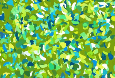 Açık mavi, Memphis şekilli sarı vektör şablonu. Modern tarzda değişen renkli kaotik formlar. İşiniz için en iyi akıllı tasarım.