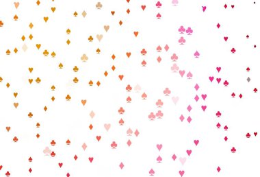 Açık pembe, kumar sembollü sarı vektör örtüsü. Oyun kartlarının izole sembollerine sahip soyut çizimler. Reklam, poster ve kumar siteleri için tasarım.