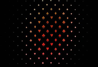 Koyu yeşil, iskambil kağıtlarıyla kırmızı vektör dokusu. Kalplerin, maça, sinek ve elmasların bulanık dekoratif tasarımı. Poker oyunları ve etkinlikler broşürleri için desen.