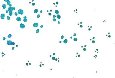 Açık mavi, eğri çizgileri olan yeşil vektör arkaplanı. Bulanık geometrik örnek ve eğimli kabarcıklar. Marka kitabı için zarif desen.