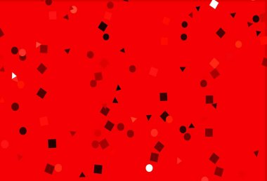 Daireleri, çizgileri, dikdörtgenleri olan açık kırmızı vektör düzeni. Küreler, kareler ve çizgilerle soyut çizimler. Web siteleri için şablon kullanılabilir.