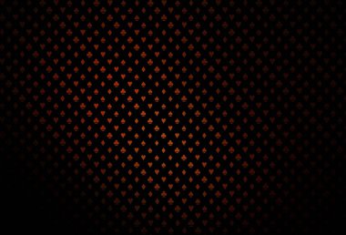 Oyun kartlarıyla koyu kırmızı vektör dokusu. Kalplerle, maça, sinek ve elmaslarla parlayan illüstrasyon. Reklam, poster ve kumar siteleri için tasarım.