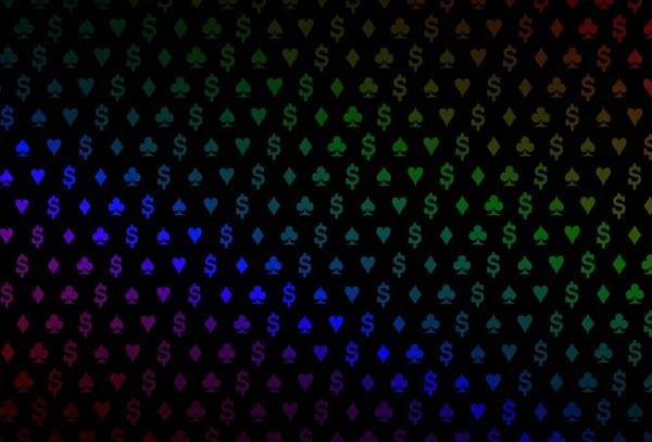 Тёмный Многоцветный Радужный Векторный Фон Карточными Знаками Блестящий Абстрактный Эскиз — стоковый вектор