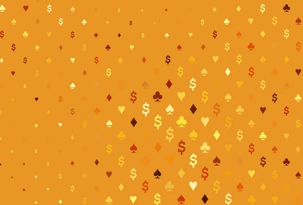 浅黄色 橙色的向量覆盖着赌博的符号 模糊的装饰设计的心脏 供赌场用的小册子和传单使用的模式 — 图库矢量图片