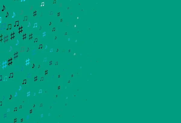 ライトブルー 音楽ノート付きグリーンベクトルテクスチャ 抽象的な背景に隔離されたカラフルな音楽キー 音楽家のウェブサイトのパターン — ストックベクタ
