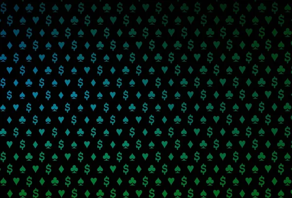 Tmavě Modrá Zelená Vektorová Šablona Symboly Pokeru Barevný Gradient Známkami — Stockový vektor